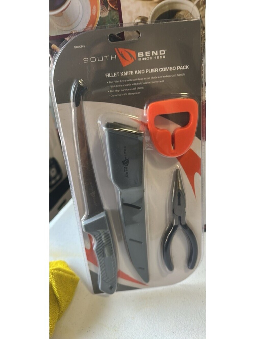 South Bend 4-Piece Fishing Fillet Knife Pliers Sharpener Combo SBFCP-1 New